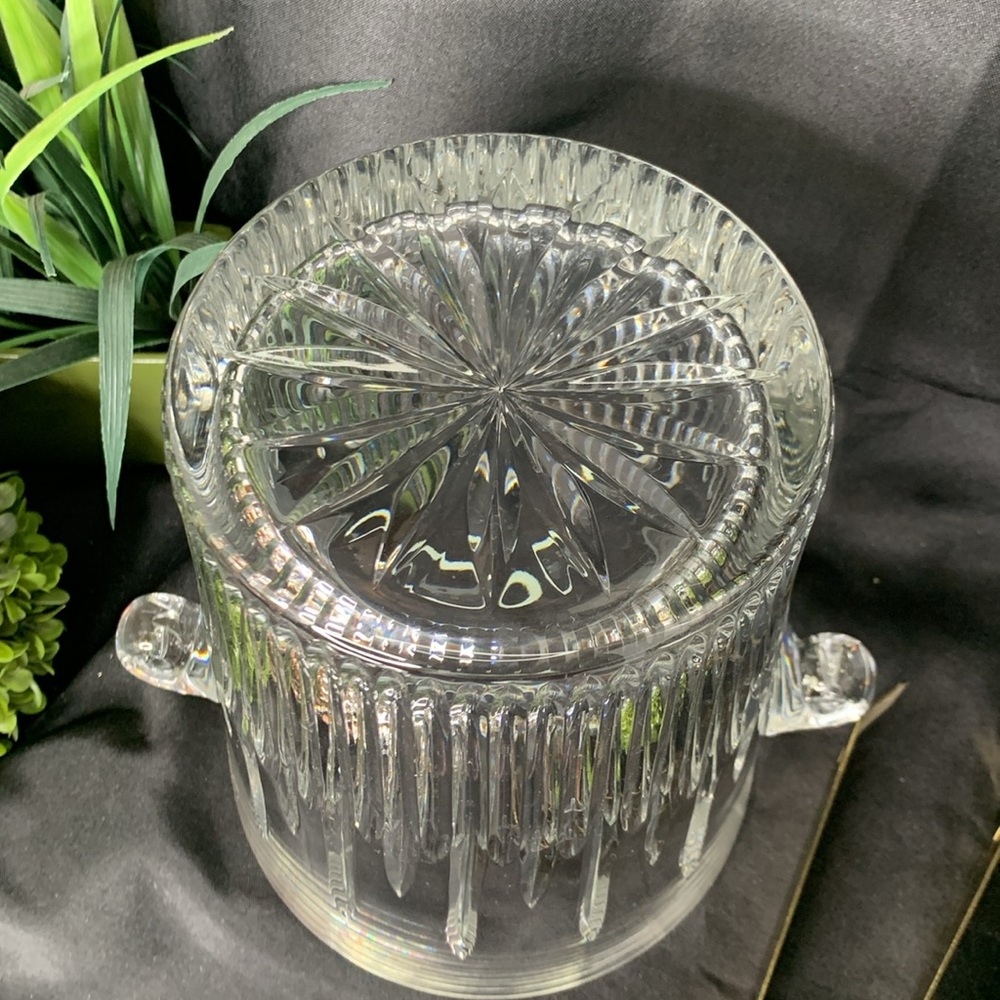 Marquis by Waterford Barcelona crystal ice bucket w/ vintage gold tone ice tongs - Picture 8 of 9